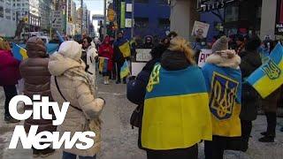 Ukrainians and supporters protest outside Russian Embassy in Toronto