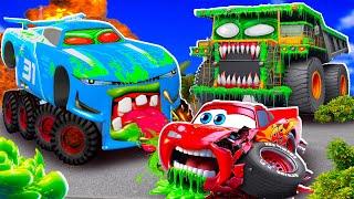 Big & SmallMcQueen and Mater VS MEGA Cam-Spinner ZOMBIE slime apocalypse cars in BeamNG.drive