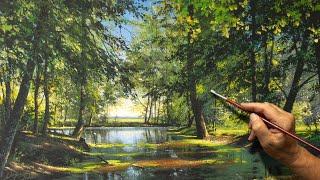 How to Paint a Summer Landscape Quiet pond. Acrylic Painting #109 photos 2022.