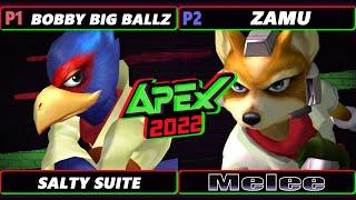 Apex 2022 SALTY SUITE - bobby big ballz Falco Vs. Zamu Fox - SSBM Melee Tournament