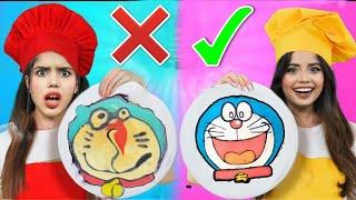 Pancake Art Challenge Who Draws it better  Doraemon  Unicorn  Pizza Pancakes 