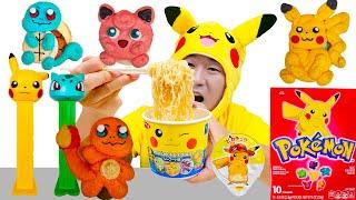 Mukbang 포켓몬 젤리 먹방 Pokemon Jelly Candy Mukbang 피카츄 캔디 디저트 라면 볼젤리 Pikachu Macaron JJAEMI째미 Eating show