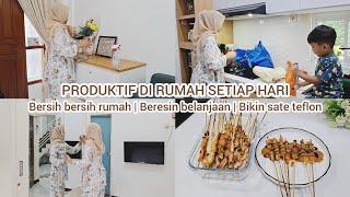 Kegiatan di rumah minimalis  Bersih bersih rumah  Beres beres belanjaan  Masak simpel sate teflon