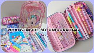 Whats inside UNICORN BAG    Unicorn Stationery Haul  Unicorn Pencil Case Unicorn Pen