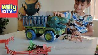 Dinosaur Toys with Carrier Truck and Excavating Dino Eggs - Kids Toy Review - Willy TV