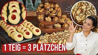 1 Teig - 3 Plätzchen  lecker einfach und schnell verschiedene Kekse backen Plätzchenteller