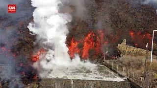 Drone Aliran Lava Gunung Cumbre Vieja Di Rumah Warga