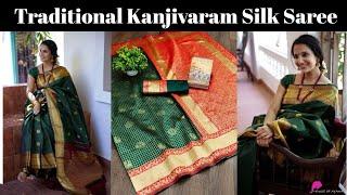 Traditional Kanjivaram Silk Saree  South Indian Silk Saree  #sareeswag #silksaree #jacquardsaree