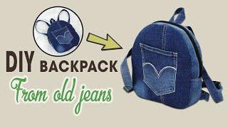 DIY How to make a fashionable small Backpack from Old Jeans  New Design