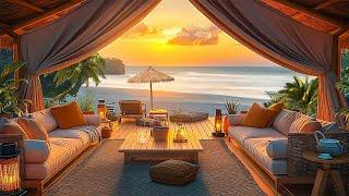 Cozy Beach Glamping Tent Ambiecne ️ Gorgeous Pastel Sunset and Ocean Waves on a Tropical Beach