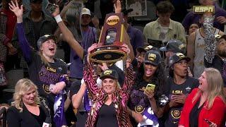 LSU hoists the National Championship trophy   ESPN College Basketball
