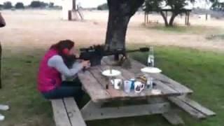 Woman Clears the Table with a 50 Caliber