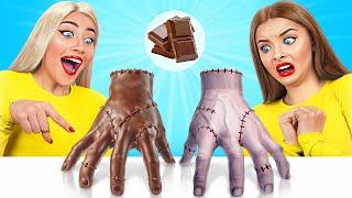Real Food vs Chocolate Food Challenge with Wednesday Addams by Choco DO