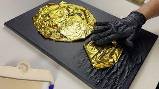 جادوی ماه طلایی با استفاده از خمیر مدلینگ و ورق طلا یک نقاشی هنری خلق کنید 