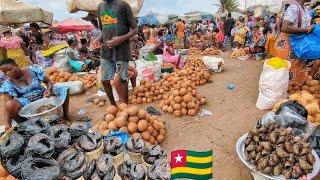 Massive Seaside food market Aflao Togo _Ghana Border west Africa .  Cost of living in west Africa