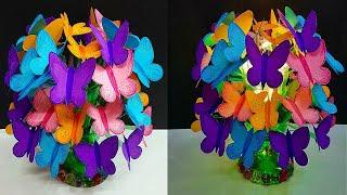 DIY-Butterfly on treeShowpiece made with Papers & Empty Plastic bottleDIY-room decoration idea