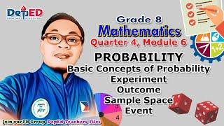 Basic Concepts of PROBABILITY Experiment Outcome Sample Space Event  Grade 8 Mathematics