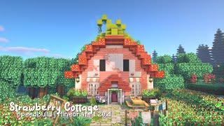 lets build this cute Strawberry Cottage in Minecraft  with CIT resource pack speedbuild 1.20.4