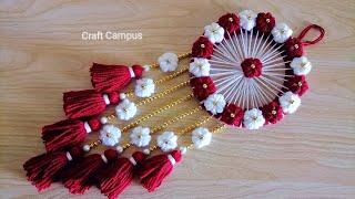 Super Easy Woolen Flower Wall Hanging Craft  Woolen Thread Craft Ideas  Woolen Wall Hanging Design