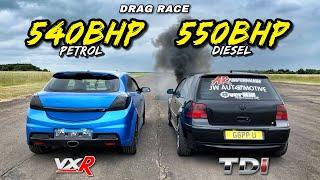 PETROL vs DIESEL..550HP 1.9TDI GOLF vs 540HP 2.0T ASTRA VXR