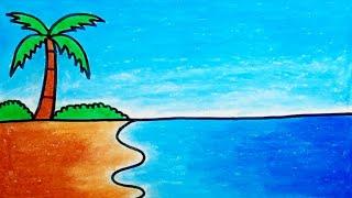 Cara Menggambar Pemandangan Pantai Paling Mudah Dan Simpel How To Draw Beach Scenery Simple