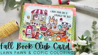 Fall Book Club Card  Lawn Fawn NEW RELEASE  Copic Coloring a Books & Coffee Scene