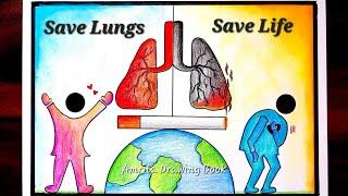 World Lung Cancer Day Poster drawing  Stop Smoking Drawing  Cancer Awareness Drawing easy Poster