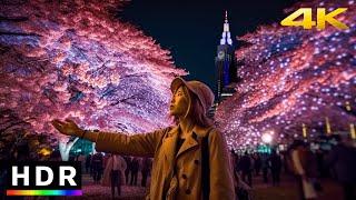 Tokyo Sakura Illumination Night Walk at Shinjuku Gyoen 4K HDR