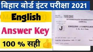 Bihar Board 12thInter EnglishScience Objective Answer Key Set J 2021