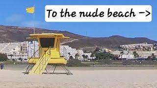Nude shoreline walk POV at Morro Jable Playa del Matorral Fuerteventura