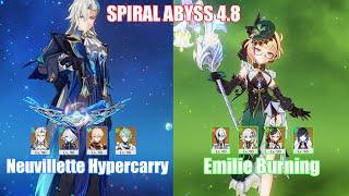 C1 Neuvillette Hypercarry & C0 Emilie Arlecchino Burning  Spiral Abyss 4.8  Genshin Impact