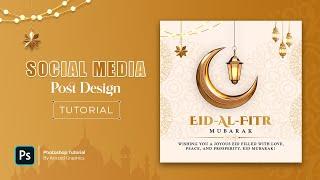 Eid Mubarak Social Media Post Design in Photoshop  Photoshop Tutorial