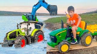 Truck compilation with water trailer contruction vehicles and learning road signs for kids