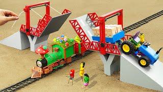 Diy tractor making mini Lift Bridge Construction  Rescue diy Train Transporting Fruits  HP Mini