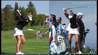 Nelly Korda Golf Swing Mid-Iron down-the-line & face-on Evian Championship Sept 2018.