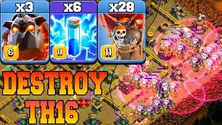 Th16 Zap Lavaloon Attack Strategy 2024  3 Lava + 28 New Level Balloon   Best Th16 Attack Strategy
