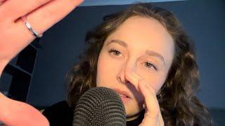 ASMR upclose whispers mouth sounds trigger words inaudible finger flutters mic gripping...