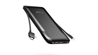 Review Cell Phone External Battery Packs TG90 10000mAh Power Bank with Built in Lightning Cable