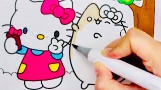 Adorable Pusheen & Hello Kitty Coloring Page  Easy & Fun Art for Kids