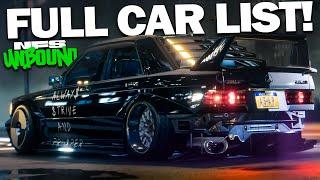 Need for Speed Unbound -  ALL CONFIRMED CARS  Full car list + NEW CARS