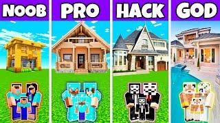 Minecraft Battle  Family New Prime Mansion House Build Challenge - Noob vs Pro vs Hacker vs God