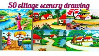 50 Village scenery drawing  Oil pastel Colour drawing  Village drawing