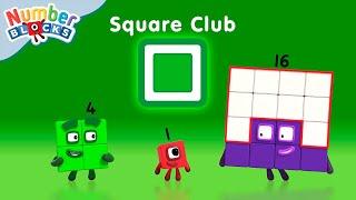 Square Club and Square Numbers for Kids 🟩  Counting Maths Cartoon - 123  @Numberblocks