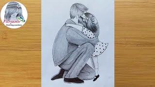 Father & Daughter️ heart touching drawing  How to draw father and daughter - step by step