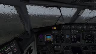 Extreme scary stormy 737 Landing with HEAVY RAIN  X-Plane 11