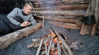 Bushcraft Shelter Camping Under Northern Lights Best Campfire Meal Ever
