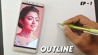 How To Draw Rashmika Mandanna  Step By  Step OUTLINE Tutorial Ep - 1