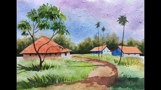 Village Scenery Painting tutorial easy - Watercolor painting for beginners  Paint with David