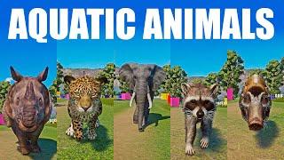 Aquatic Animals Speed Races in Planet Zoo included Elephant Raccoon Jaguar Rhinoceros