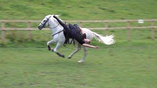 Equestrian stunt display by Riders of the Storm with Kirsty McWilliam at Killiecrankie in Scotland